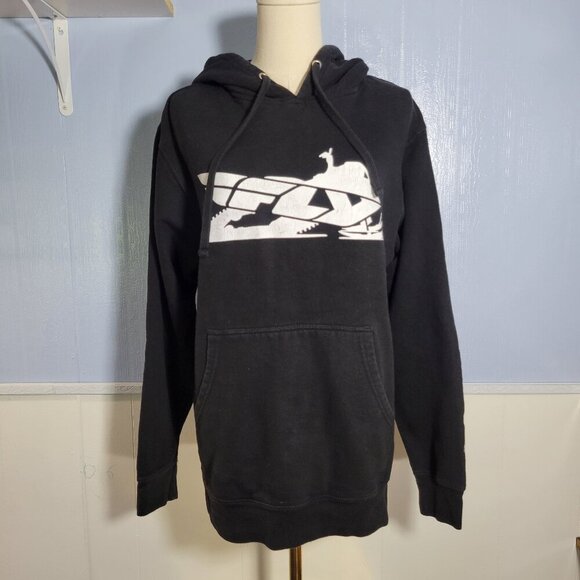 Fly Racing Snow Primary Woman's Small Black White Print Hooded Hoodie - Picture 1 of 12